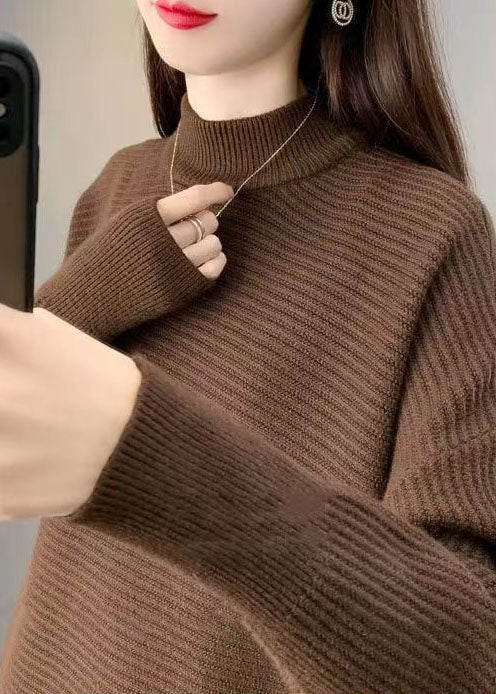 アート系 チョコレートカラー タッセル付き アシンメトリーデザイン ゆったり 秋 ニットワンピース