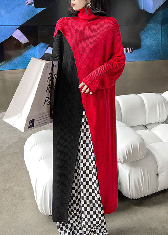 レディース ブルー アシンメトリーデザイン タートルネック ニット ホリデー（お出かけ）ワンピース 春用