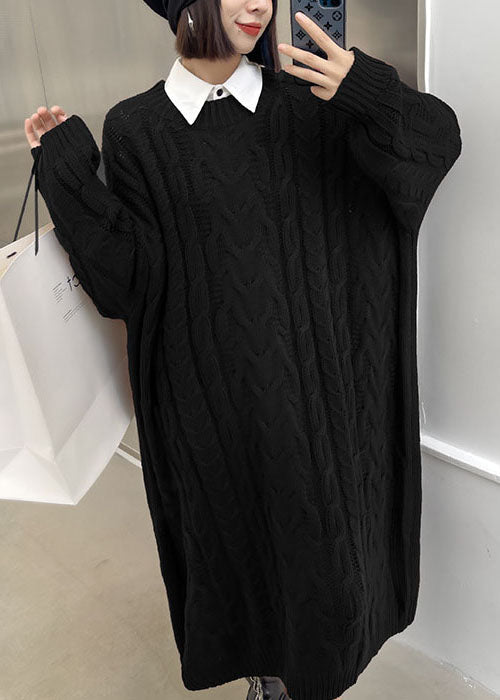 上品 コーヒーカラー Oネック ジャカード カジュアル 秋 セーターワンピース