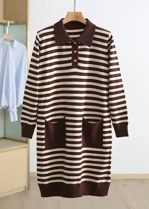 キュート ブラックストライプ ニットセーター アップサイクル風 ポロカラー オーバーサイズ 冬用ニットウェア