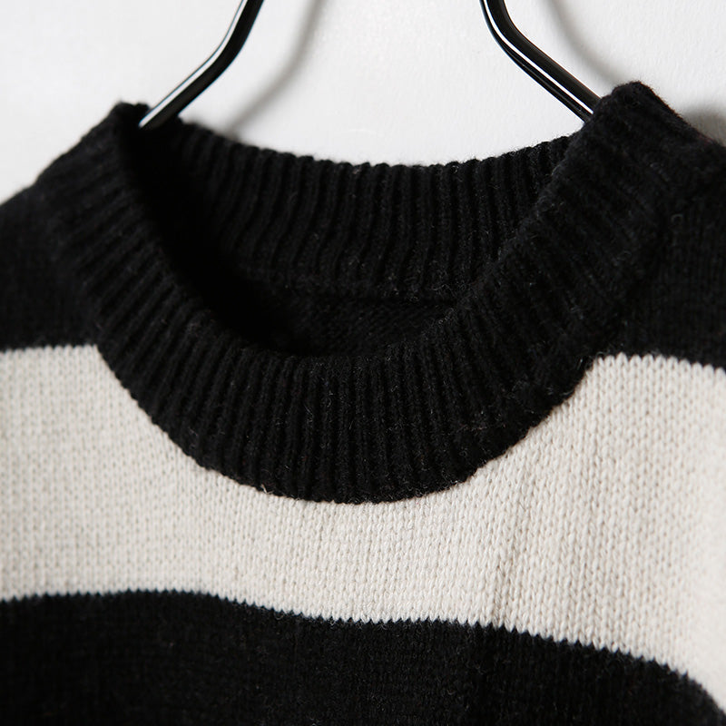 エレガント ブラック×ホワイト ウールコート レディース トレンド 大きいサイズ ミディ丈 サイドスリット Oネック 春 アウター