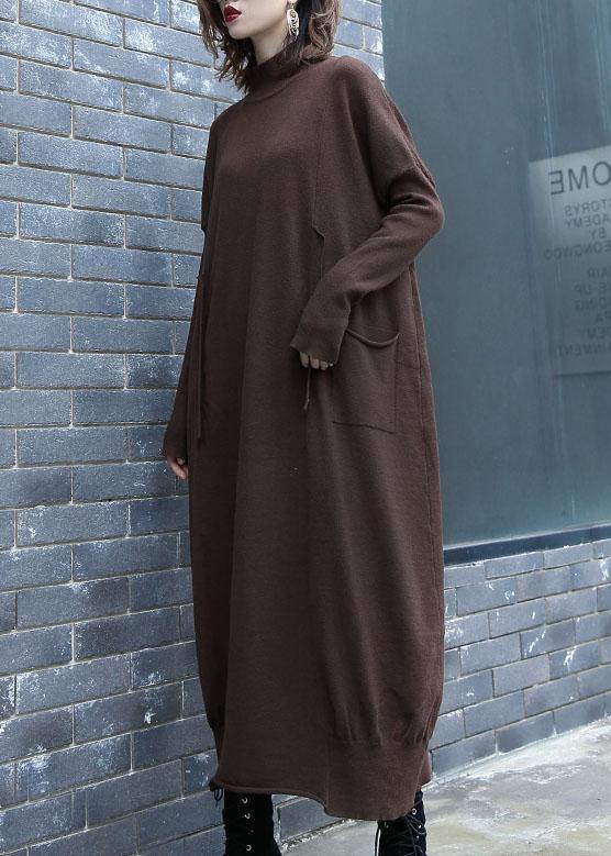 レディース 仕事用 チョコレートカラー ニットワンピース プラスサイズ 2WAY（着回し） おもしろデザイン 秋用 ニットトップス