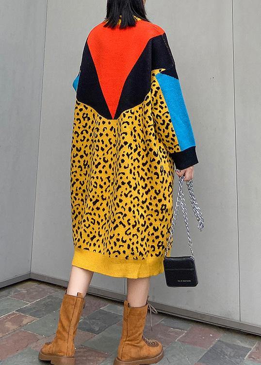 通勤用 イエロー ニットワンピース（セーターワンピ） デザインパッチワーク ヒップスター 春物