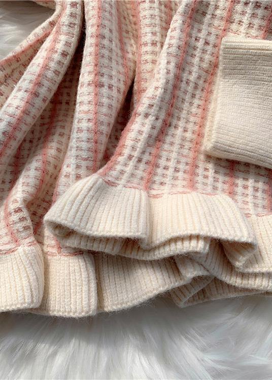 韓国風 ショート丈 ライトパープル ニットセットアップ ゆったりスカート 2点セット