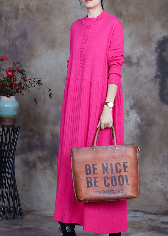 プラスサイズ ローズカラー スリムフィット ニットロングセーター 冬用