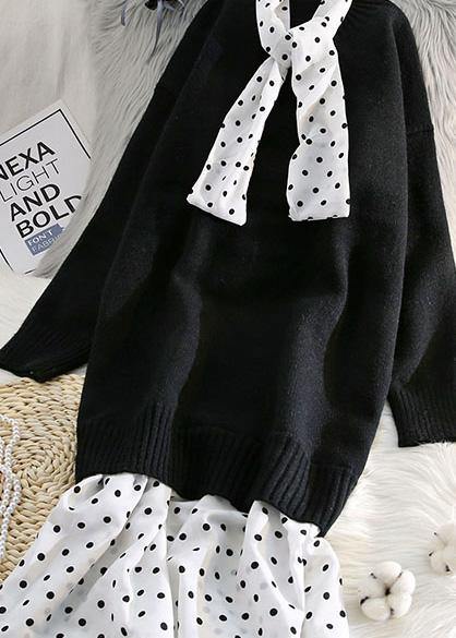 レディース Oネック パッチワーク ニットワンピース 大きいサイズ ブルー ふわふわ（ファジー） セーターワンピース