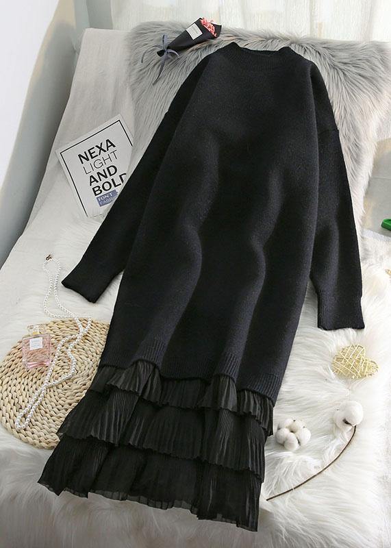 レディース ボーダー柄 セーターワンピース 秋冬 パッチワーク ふわふわ（起毛）ニットワンピース