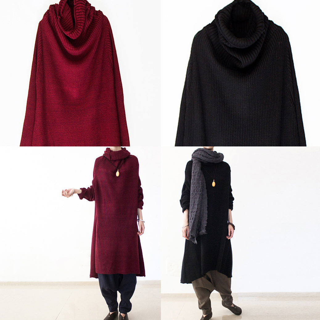 ブラック 冬用 ワンピース オーバーサイズ ロング コットン ニットワンピース あたたか タートルネック（2025）