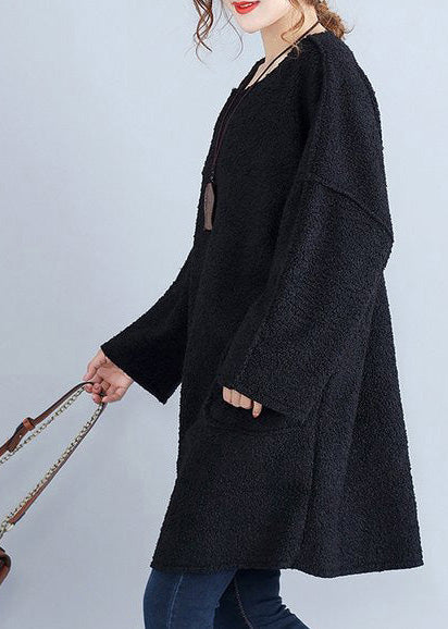 冬 厚手 あたたかい ブラック コーデュロイ ワンピース 大きいサイズ カジュアル 長袖 セーターワンピース