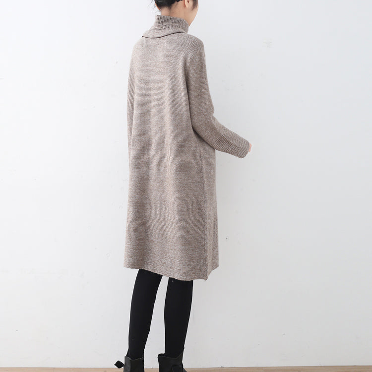 レディース カーキ ニットワンピース 秋 ファッション ハイネック ヴィンテージ 透かしデザイン